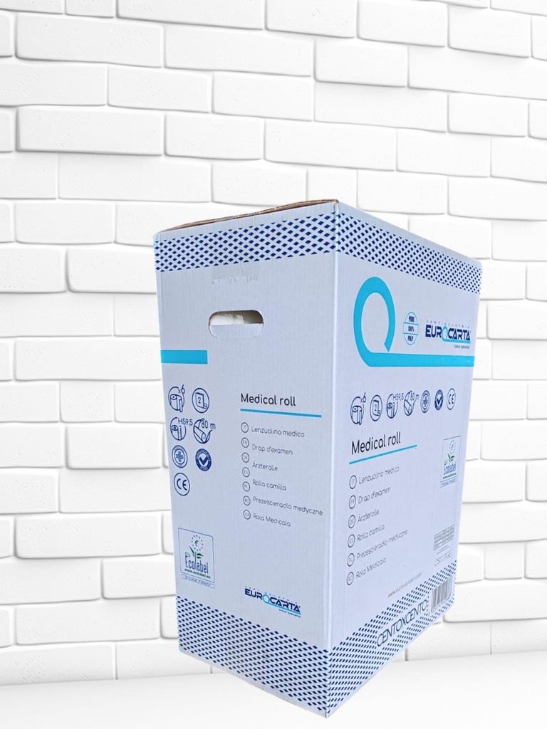 Медицинска ролка, покривало за кушетка 100% целулоза, двупластова, 80 м., 222 къса, дерматологично тестван продукт, 6 бр. в опаковка, произведено в Италия