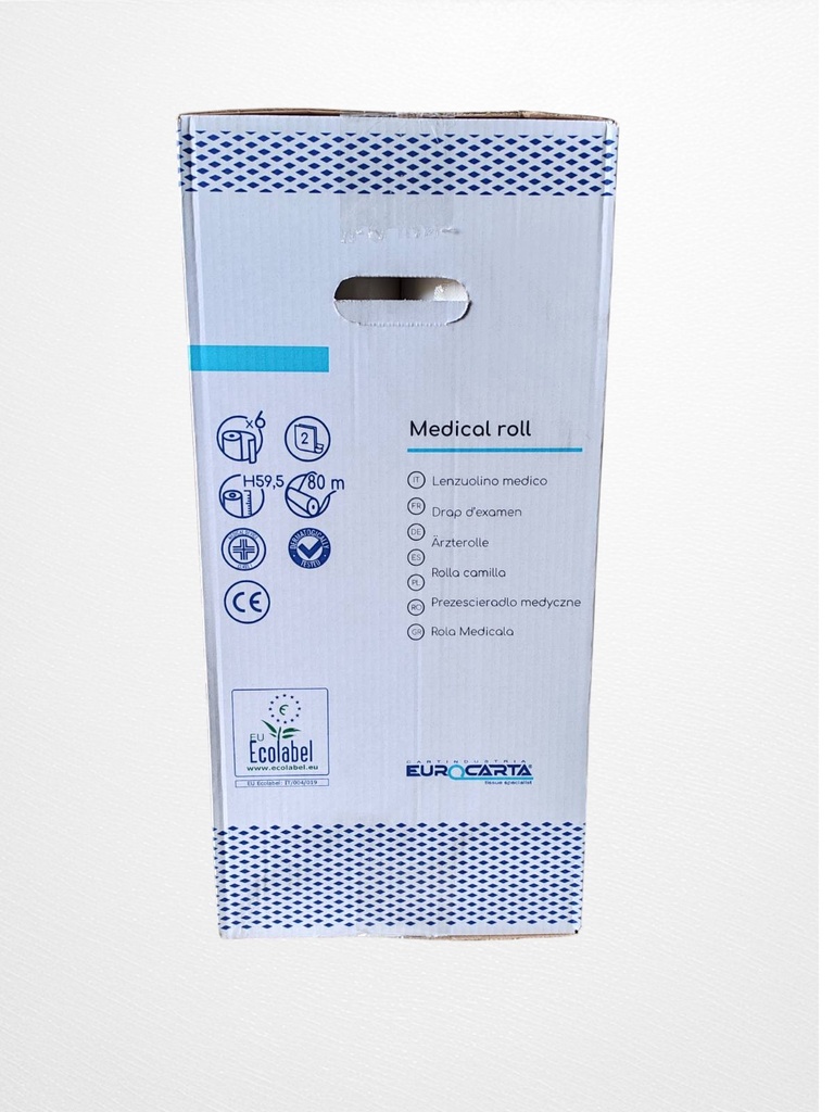 Медицинска ролка, покривало за кушетка 100% целулоза, двупластова, 80 м., 222 къса, дерматологично тестван продукт, 6 бр. в опаковка, произведено в Италия
