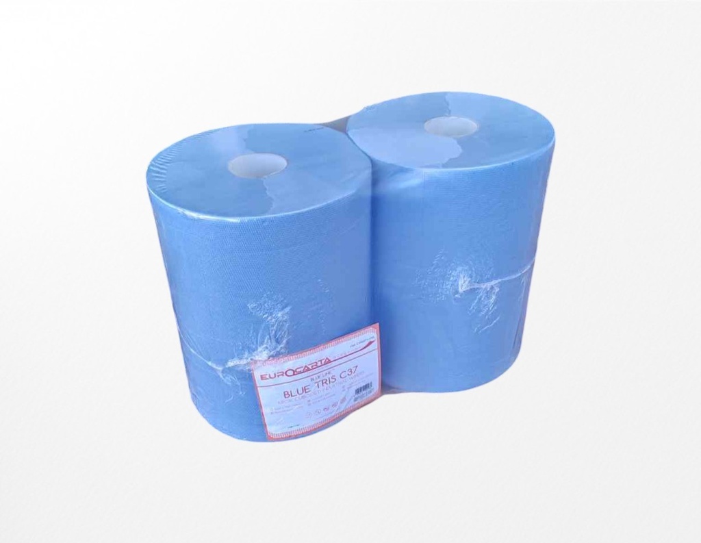 ИНДУСТРИАЛНА РОЛКА  3 пласта, 37Х37 см,  203.5 м,  550 къса, 100 % СИНЯ целулоза, произведено в Италия