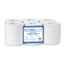 Тоалетна хартия мини „Джъмбо“, 100% целулоза, разтворима във вода,  150 м, 577 къса, 460гр., 9 х 26 см, опаковката съдържа 12 бр. , произведено в Италия