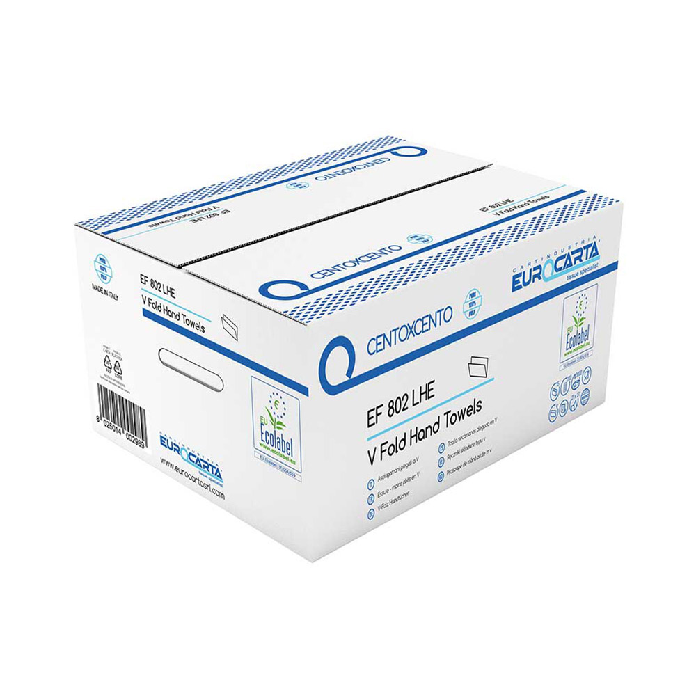 Хартиени кърпи за ръце - V сгъвка, 15 x 200 къса, двупластови 21 х 21 - 100% целулоза,  произведено в Италия