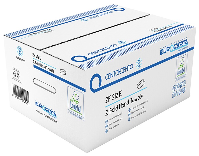 Хартиени кърпи за ръце - Z сгъвка, 25 x 150 къса, двупластови 20,5 х 24 - 100% целулоза,  произведено в Италия