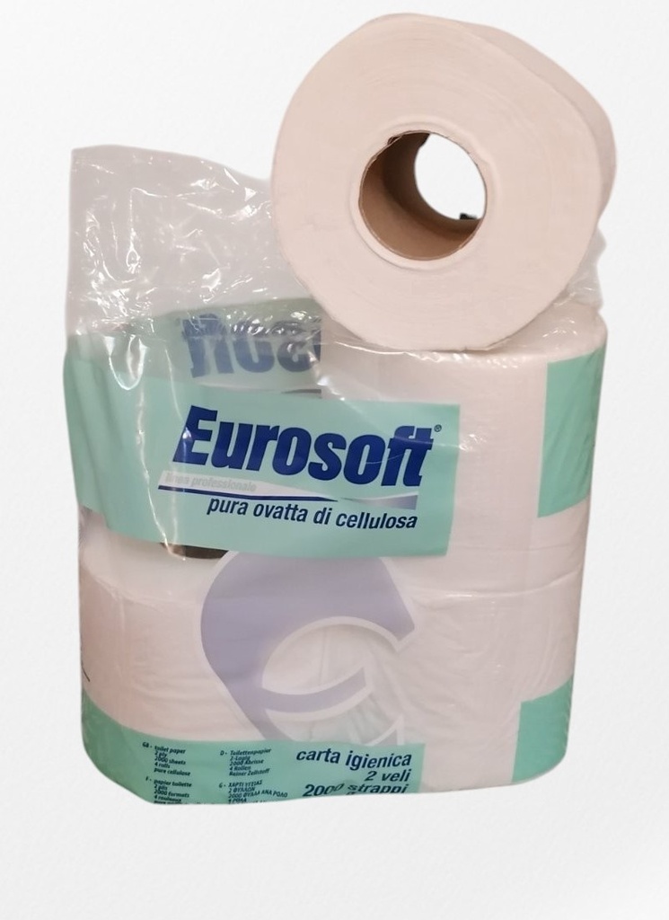 Тоалетна хартия, Eurosoft, 4 бр. х 195гр. в опаковка , 500 къса / 55 м. на ролка,  произведено в Италия