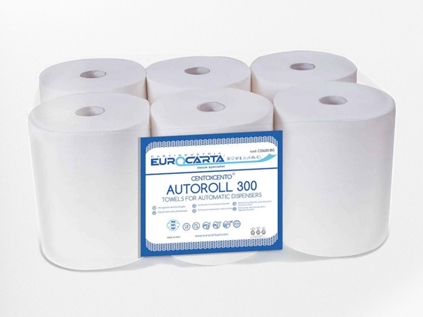 Хартиени кърпи за ръце за автоматичен диспенсър тип Autocut 100% целулоза, двупластова, 285 м., 6 бр. в опаковка, произведено в Италия #20620.18