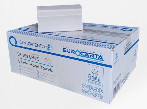 [EF802LH3E] Хартиени кърпи за ръце - V сгъвка, 15 x 200 къса, двупластови 21 х 21 - 100% целулоза,  произведено в Италия