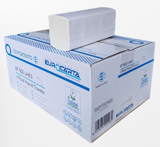 [EF502LH3E] Хартиени кърпи за ръце дълги - V сгъвка, 15 x 200 къса, двупластови 25 х 21 - 100% целулоза,  произведено в Италия