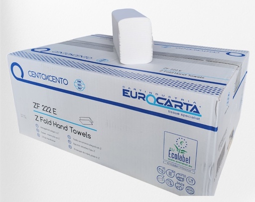 [ZF222E] Хартиени кърпи за ръце, дълги- Z сгъвка, 25 x 150 къса, двупластови 24 х 24 - 100% целулоза,  произведено в Италия