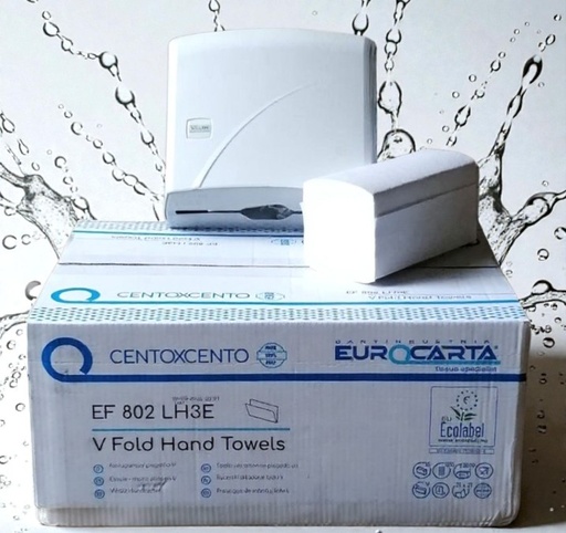 [0000082] БЮДЖЕТЕН комплект от диспенсър + кашон кърпи за ръце  V