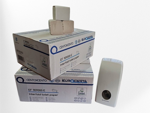 [0000111] КОМПЛЕКТ 1 + 2 от диспенсър Kimberly-Clark + 2 кашона тоалетна хартия на пачка - лист по лист двупластова 100 % целулоза